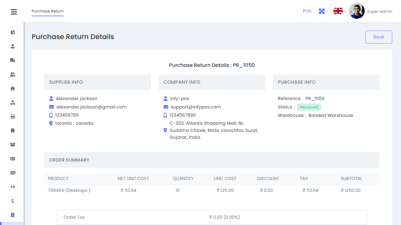 Purchase Return Details